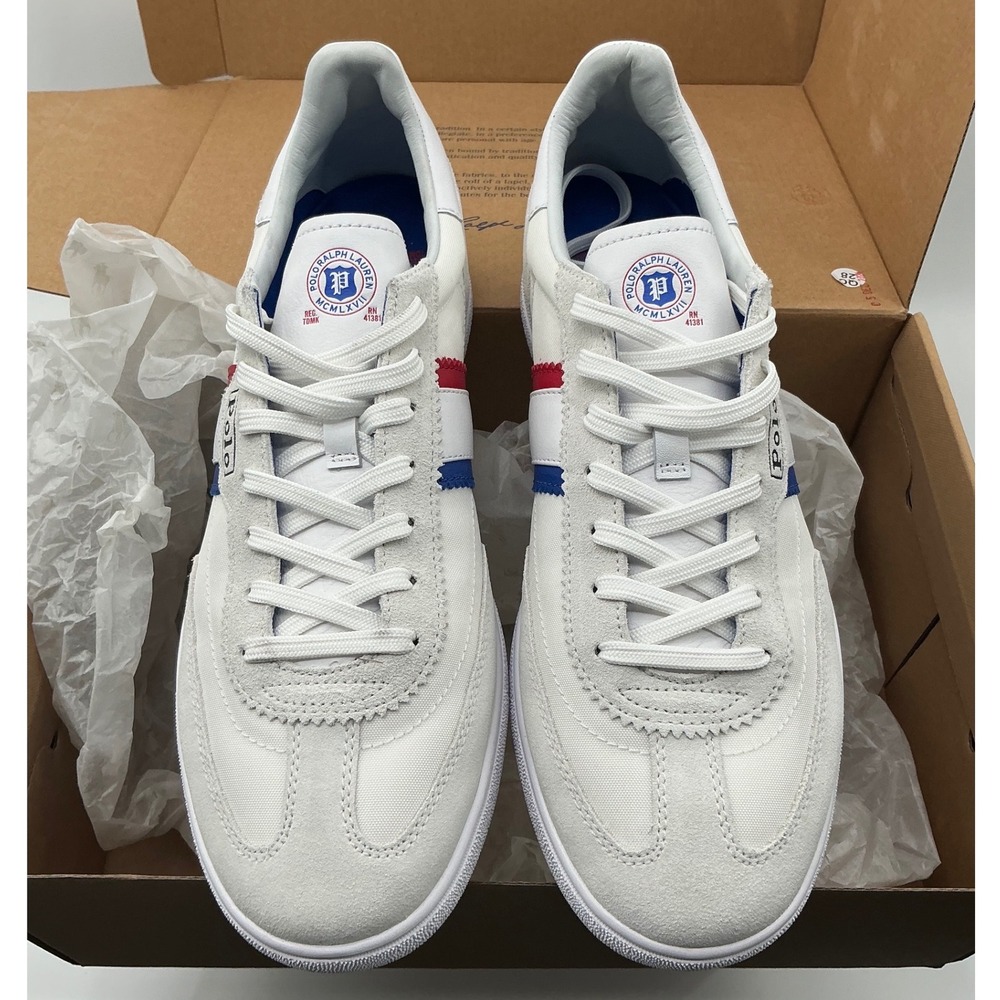 Polo Ralph Lauren Bedford Mens Sneakers White Red Blue Leather‎ Low Top 10.5